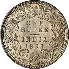 1891B INDIA RUPEE, NGC,  UNC DETAILS, OBV SCRATCHED
