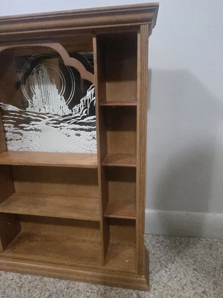 RARE VTG Rustic Country Wood Etched Wall Mirror Shelf Emerald City Wizard Of Oz - Image 3 of 4