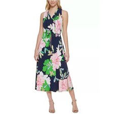 TOMMY HILFIGER Isla Floral Midi Dress Sleeveless Tie-Waist - Size 14 NWT