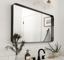 Melodieux Black Bathroom Vanity Mirror for Wall, 60x90 cm Metal Framed Wall Mir