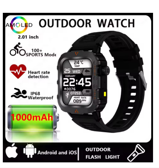 Men Smart Watch Bluetooth Call Sleep Heart Rate Health Monitor Outdoor LED Flash