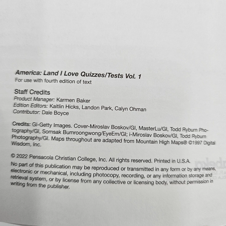 Abeka 8th Grade History Quizzes/Tests Vol 1 | America Land I Love 4th Ed PB LN Foto 4 de 4