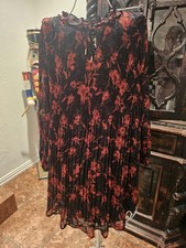 Skies Are Blue Dress Women XS Floral Sheer Lined Pleat Ruffle Work Core