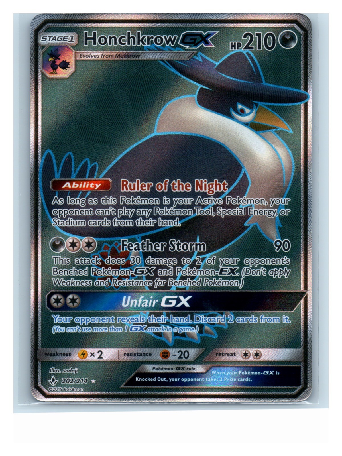 Honchkrow GX (Full Art) Holofoil 202/214 Ultra Rare SM - Unbroken Bonds NM
