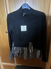 QED London Black Zebra Print Trim Jumper Size Medium BNWT