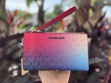 Michael Kors Jet Set Travel LG Double Zip Wallet Ombré MK Dark Raspberry Multi