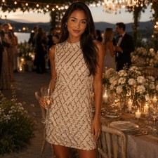Windsor Women's Nude Rose Gold Sequin Diamond Lace Up Side Bodycon Dress Medium