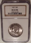 1957 NGC MS 65 FBL FRANKLIN HALF  ** FULL BELL LINES - COLORFUL LUSTROUS TONE **