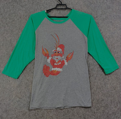 Delta Roots Christmas Shirt Mens XL Gray Green Crawfish Santa Raglan 3/4 Sleeve