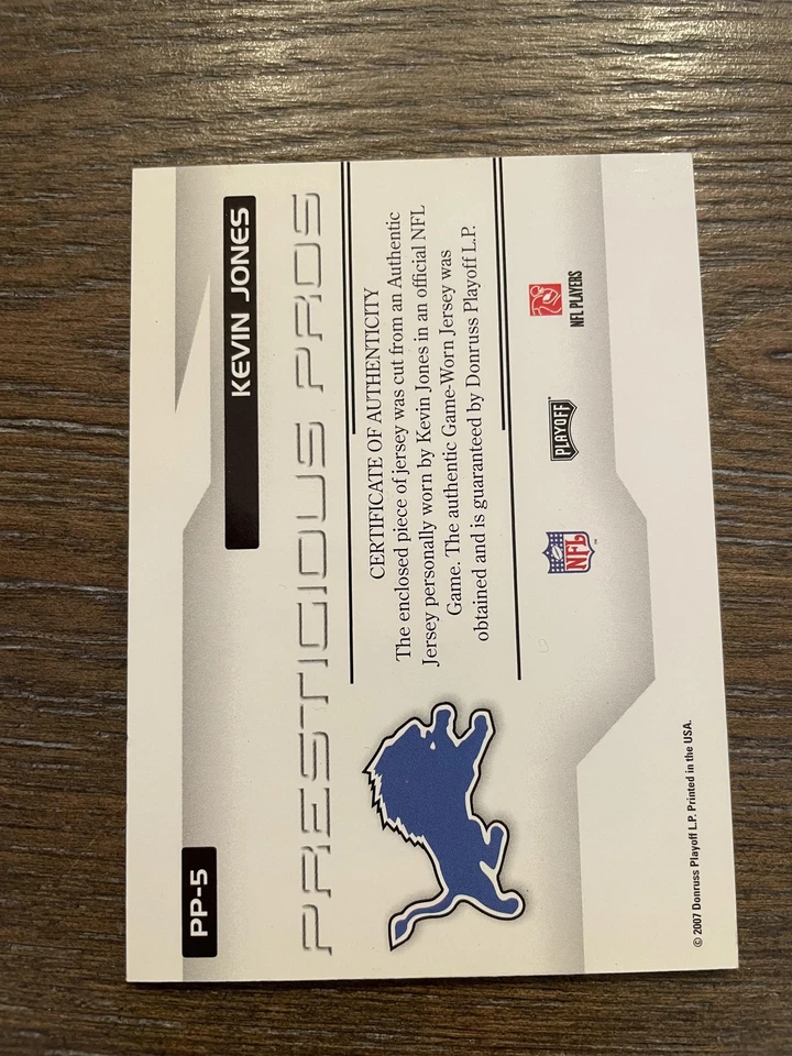 2007 Playoff Prestige #PP-5 Kevin Jones Prestigious Pros Materials Red - Image 2 of 2