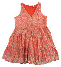 Sincerely Jules Orange Ivory Floral Rayon Sleeveless V-Neck Tiered Tank Dress L