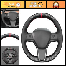Shiny Pu Carbon Fiber Faux Leather Steering Wheel Cover For Tesla Model Y 3
