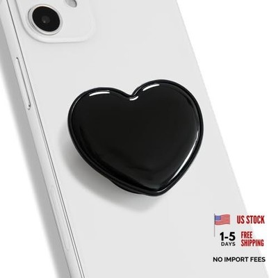OnTheGrip Cute Solid Macaron Color Heart Shape Collapsible Adhesive type Black