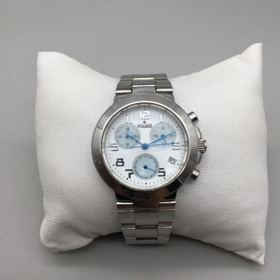 Reloj Cronógrafo Visage Mujer 34mm Tono Plata Fecha MOP Batería Nueva 7.25" Foto 2 de 4
