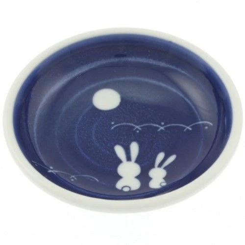 2 PCS Japanese 3.75"D Sushi Soy Sauce Wasabi Dish Blue Moon Rabbit Made in Japan
