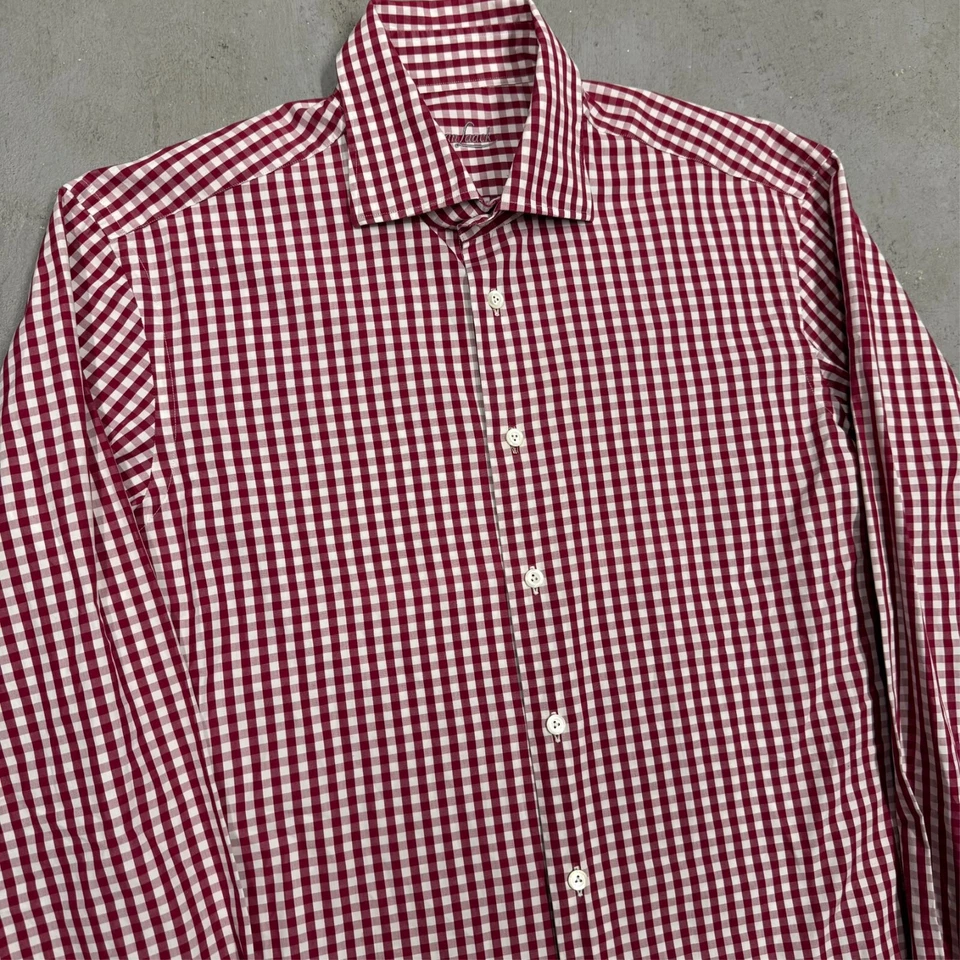 Van Laack Dress Shirt Red White Check Long Sleeve Button Up Cotton Large - Image 2 of 4