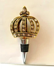 Black and Gold Simulated Diamond Crown Wine Bottle Stopper