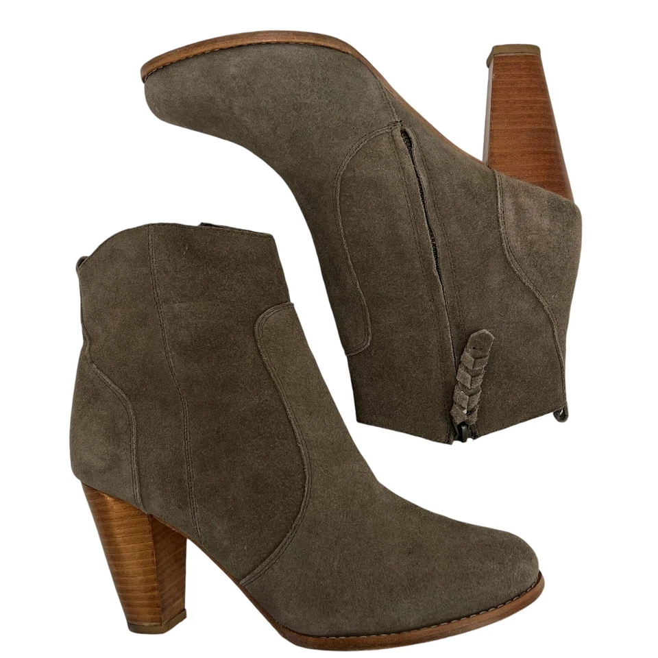 Joie Dalton Tan Suede Leather Side Zip Block High Heel Boot Size US 11 Booties - Image 3 of 4