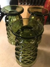 Vintage Indiana Glass 6” Cubist Whitehall Colony Glasses Avocado Green Lot of 3
