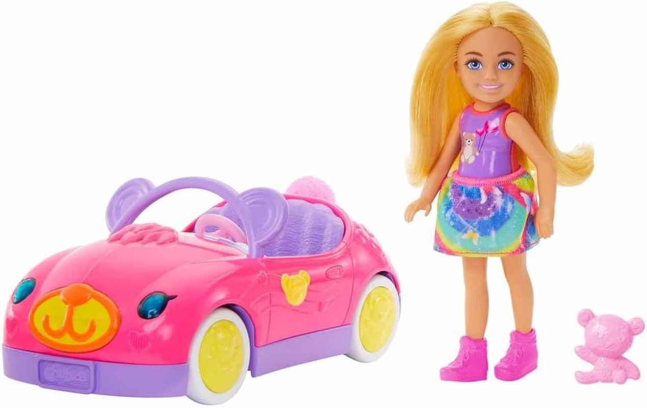 Barbie Chelsea Toy Car Set with Bear-Themed Convertible & Teddy Bear Accessory,