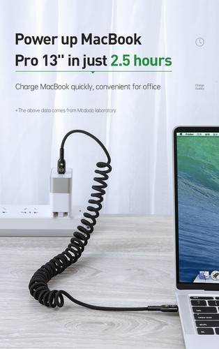 Mcdodo Spring Coil USB C to USB C Cable QC4.0 3A PD 60W Fast Charge Data. 1.8m - Picture 9 of 12