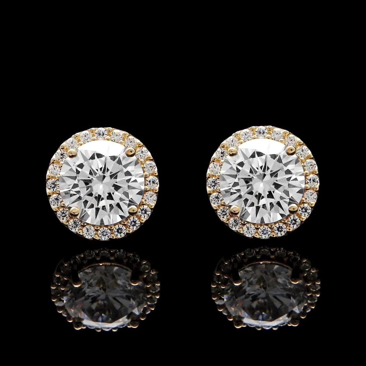 1.50CT Brilliant Simulated Diamond Halo Stud Earrings 14k Yellow