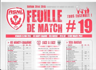 Spielbogen Nr. 19 ASNL - SCO Angers (2014 - 2015) - Ligue 2