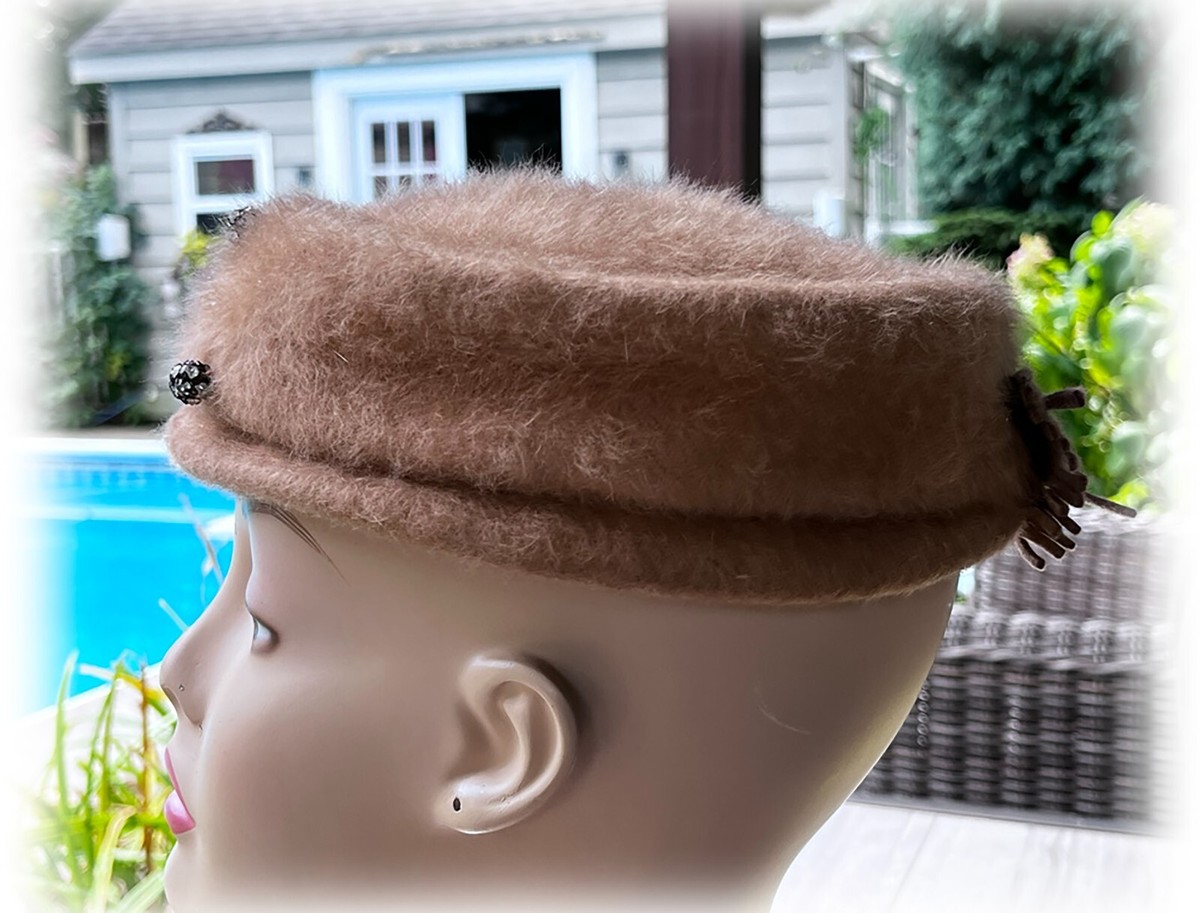 Vintage Beaded European 1940s Felt Glamour Hat Cap Size 22 Imported Tan Sequin il_fullxfull.6555088847_t8ke.jpg main image 2