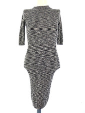 Fitted Knit Dress Bodycon Y2K Grey Marl Ribbed T Shirt Dress Half Sleeve Size S