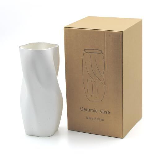 White Ceramic Vase, Large Flower Vase for Modern Home Décor,Unique Decorative - Bild 8 von 8