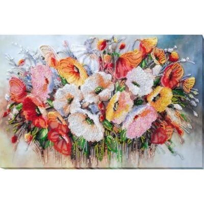 Bead embroidery kit Delicate flowers needlework kit Art canvas beadwork pattern