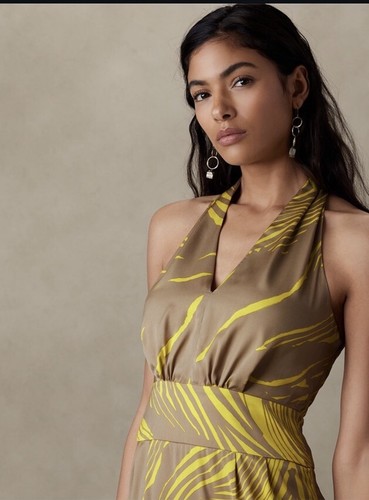 Banana Republic Tie Back Halter Printed Maxi Dress Size Petite0 RT $150 - Picture 3 of 8