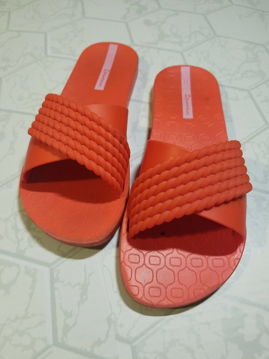 Womens Ipanema Slide Sandals Cross Strap Rubber Orange Size 6 37