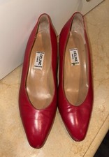 CELINE Vintage Red Leather Pumps Heels Shoes Size EU 35 US Sz 4.5 5