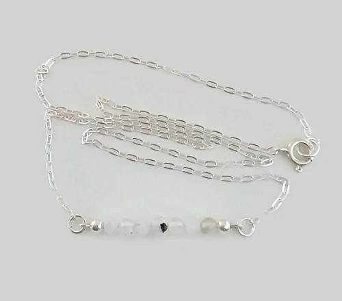 Rainbow Moonstone Gemstone Bar & Sterling Silver Necklace 45cms OR custom made - Picture 5 of 7