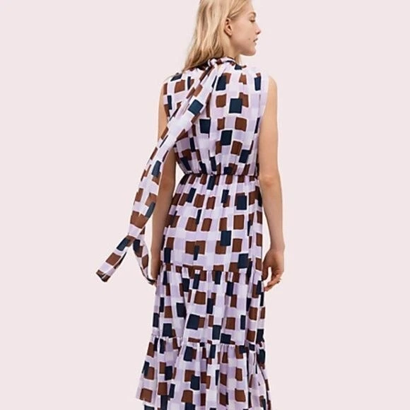 Vestido Kate Spade New York Geo Cuadrados Cuello Corbata Talla 6 Foto 3 de 4
