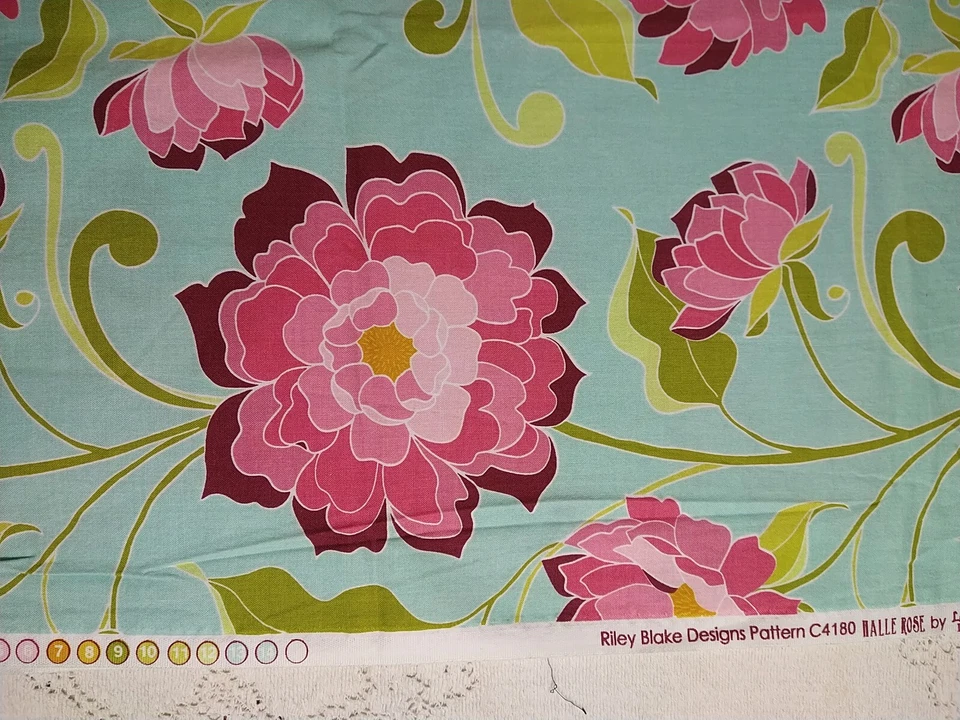 Riley Blake Halle Rose by Lila Tueller Cotton Fabric Mint Pink Bold Floral 24x38 - Image 4 of 4