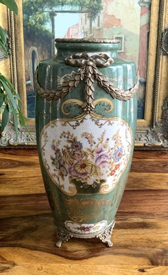 Porzellanvase Jugendstil Tischvase Prunkgefäß Porzellan Bronze Vase Antik Stil - Bild 1 von 4