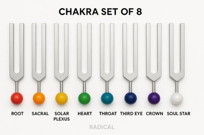   Long Chakra Soul 8 Tuning Forks   Premium Healing Set with Chakra Color Balls