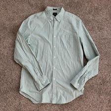 J. Crew Flex Washed Relaxed Men’s Medium Light Green White Striped Button Down