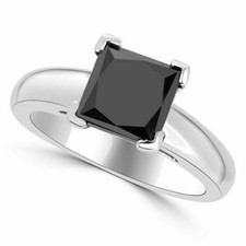 3.0Ct Classic Princess Lab Created Black Onyx Solitaire Proposal Ring 925 Silver