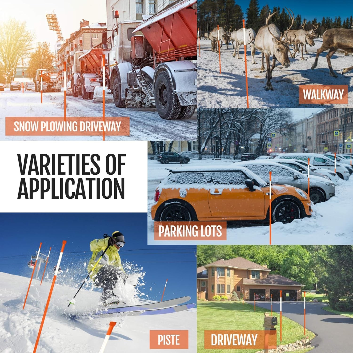 Anley 20 Pack 48" Reflective Driveway Markers, Snow Stakes Safety Markers Orange