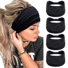 Huachi Wide Headbands for Women Black 1 Count Pack of 4 ,