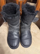 UGG Australia Studded Bow Leather Fur Lined Mid-Calf Black Winter Boots Women