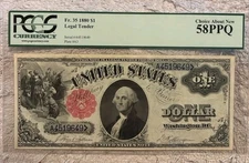 1880 $1 Legal Tender Note Fr. 35 PCGS Currency AU 58 PPQ About New AU58 AN