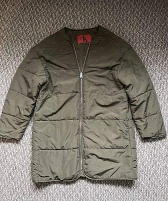 Calvin Klein Damenjacke, Größe XS, grün, durchgehender Reißverschluss, gesteppt, lange Linie, (G26)
