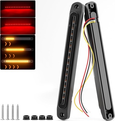PSEQT 10'' LED Trailer Tail Light Bar Brake Stop Turn Signal Lights Red&Amber 