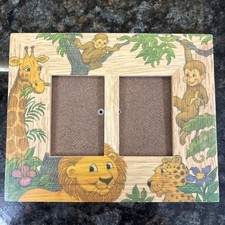 Fetco Jungle Safari Double 2 Opening Wood Picture Frame 3.5x5 Kids Nursery