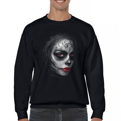Sugar Skull Portrait Sweatshirt Gothic Beauty Red Lips Day of the Dead Crewneck