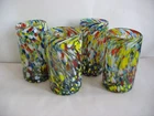S/4 NEW Confetti tumbler Drinking Glasses Handblown multi color 6" 20 oz